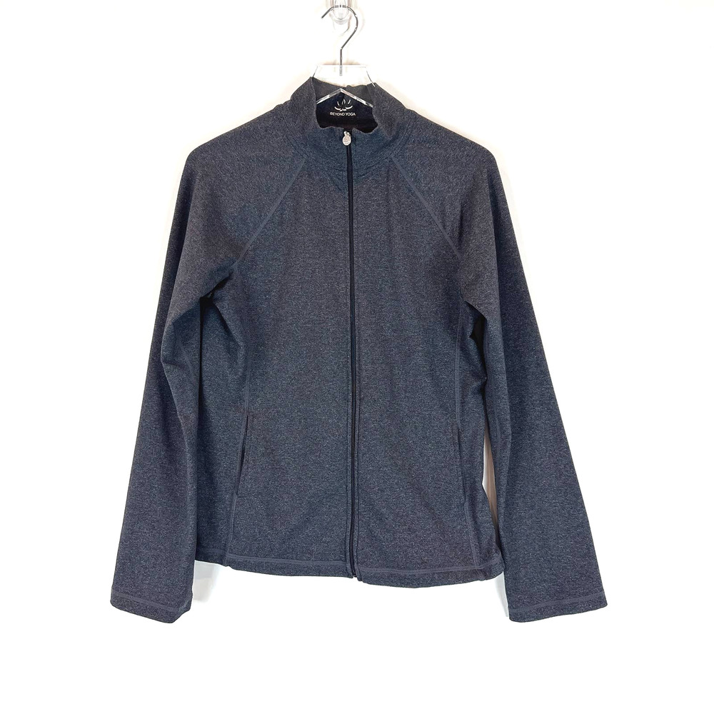 Beyond Yoga On The Go Mock Neck Full Zip Up Jacket Heather Gray